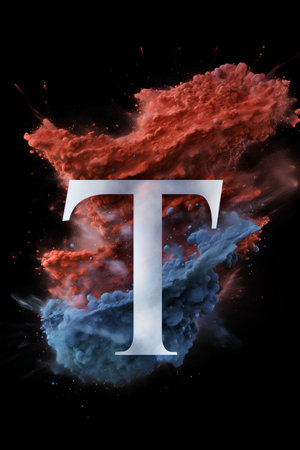 Letter T in a cloud of fire and smoke on a black backgroundの素材
