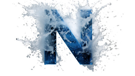 Blue water splash letter N isolated on white background. 3d renderingの素材