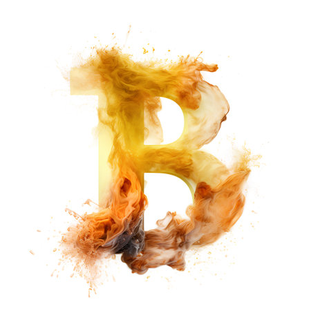 Burning letter B with smoke and fire, isolated on white backgroundの素材