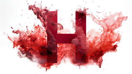 Letter H in red smoke isolated on white background. 3d renderingの素材