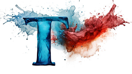 Letter T from the alphabet of water splashes, isolated on white backgroundの素材