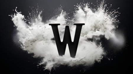 Letter W in a powder explosion, isolated on black background. 3d render.の素材