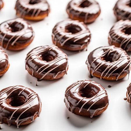 Chocolate donuts on a white background. Selective focus.の素材