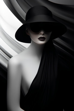fashion mannequin in black hat and black cloth. 3d illustrationの素材