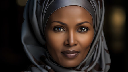 Portrait of a beautiful african american woman with hijab.の素材