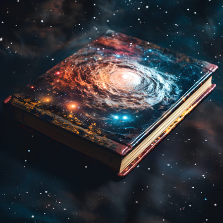 Open book with planet in space. Science fiction art. 3D renderingの素材