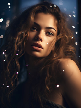 Portrait of beautiful young woman with long curly hair. Beauty, fashion.の素材