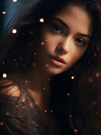 Portrait of beautiful young woman with long wavy hair. Fashion photoの素材