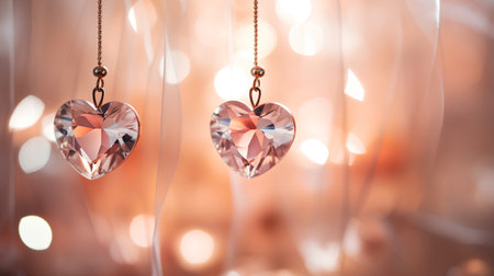 Beautiful heart shaped pendant hanging on bokeh background.の素材