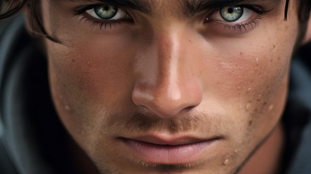 Close-up portrait of a handsome young man. Men's beauty, fashion.の素材