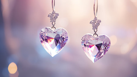 Beautiful heart shaped pendants on bokeh background, valentines day conceptの素材