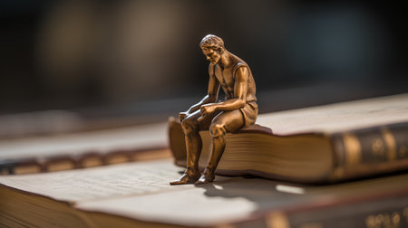 Statue of a man sitting on a book. Selective focus.の素材
