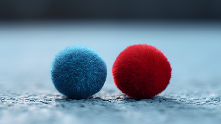 Blue and red bath sponge on a blue background. Close-up.の素材