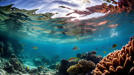 Underwater view of coral reef and tropical fish. Seascape.の素材