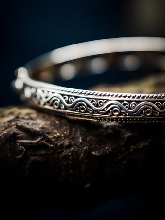 Close up of a silver bracelet on an old book. Toned.の素材