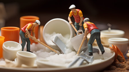 Miniature people working in the salt. Conceptual image of team work.の素材
