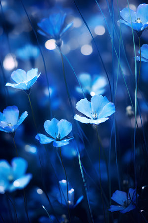 Beautiful blue flowers on a dark background. Floral background.の素材