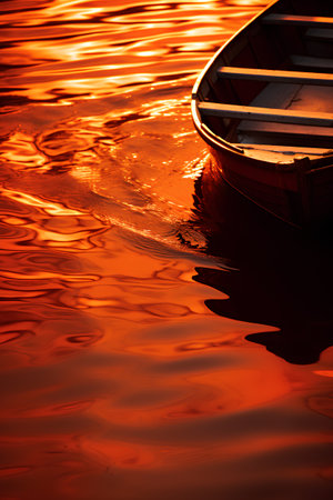 Boat on the water at sunset. Boat in the water.の素材