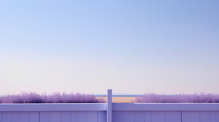 Wooden fence with lavender flowers. 3d render illustration.の素材