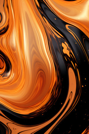 Abstract black and orange background. Fluid art. Vector illustration.の素材