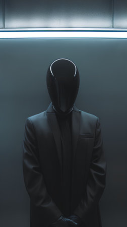 Robot in a black suit. 3d rendering, 3d illustration.の素材