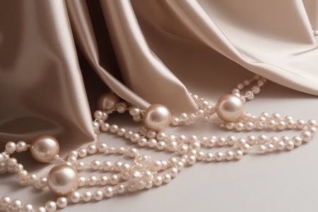 pearls and satin on a white background close-upの素材