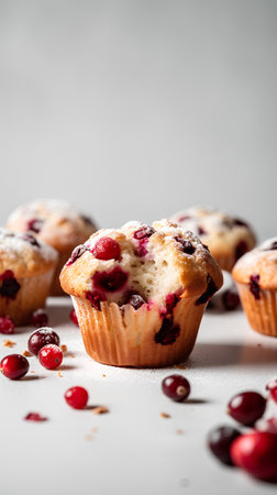 Cranberry muffins with cranberries on a white background.の素材