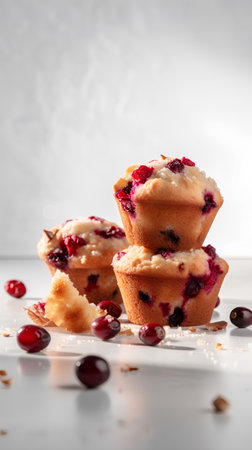 Cranberry muffins with cranberries on a white background.の素材