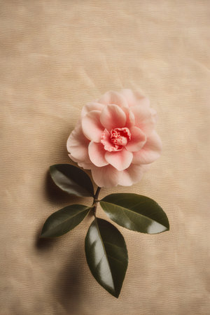 Camellia flower on old paper background, retro tonedの素材