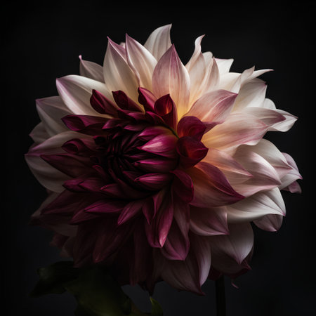 Beautiful dahlia flower on black background, close up.の素材