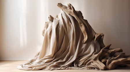 3d render of an abstract scene made of drift wood and natural materialsの素材