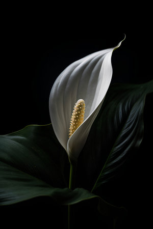 White flower of Spathiphyllum on a black backgroundの素材