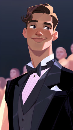 Handsome young man in a tuxedo. Vector illustration.の素材