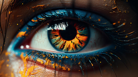 Close up of beautiful female eye with glowing iris. 3D renderingの素材