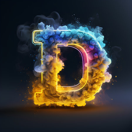 Flaming letter D in the style of smoke. Vector illustrationの素材