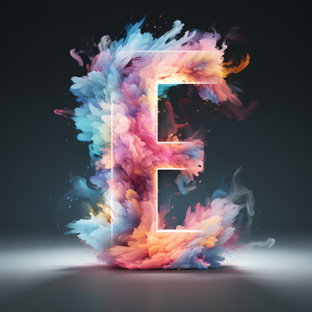 Fluid letter E uppercase. 3D rendering.の素材