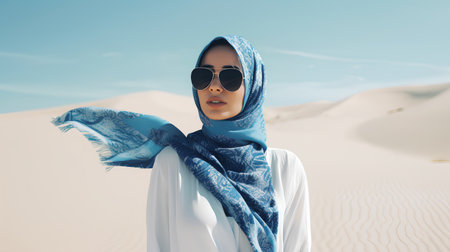 Beautiful muslim woman in the desert. 3d rendering.の素材