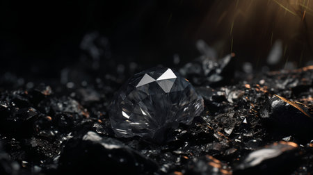 Gemstone on black coal background. Gemstone on the ground.の素材