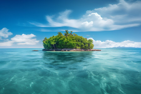 Tropical island with palm trees in turquoise sea.の素材