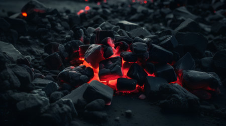Hot coals on black background. Close-up of coal.の素材