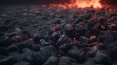 Burning coals in a coal mine. Close-up.の素材