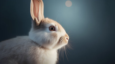 Cute rabbit on dark background. Easter concept. Studio shot.の素材