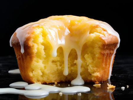 Homemade lemon cupcake on a dark background. Toned.の素材