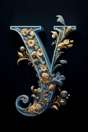 Luxury capital letter Y with floral ornament. 3D renderの素材