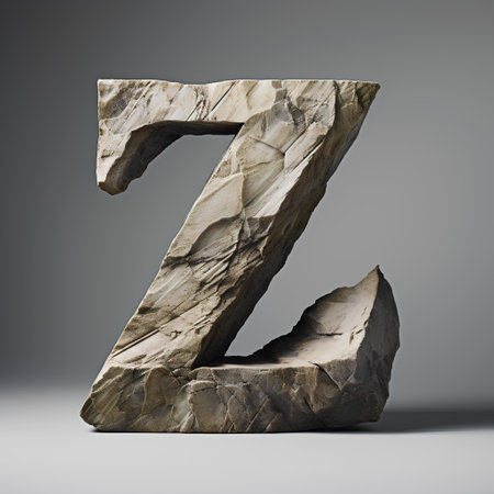 Rock letter Z uppercase. 3D render cracked stone font isolated on white backgroundの素材