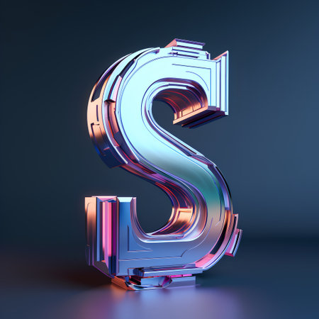 Neon metallic font Letter S uppercase isolated on dark background. 3D renderingの素材