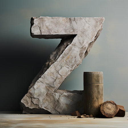 Stone letter Z in grunge style. Stone alphabet. 3d renderingの素材