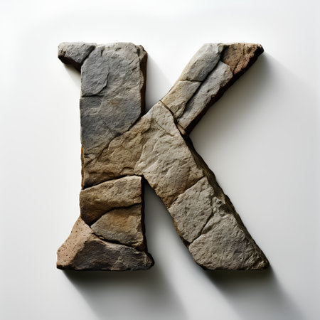 Stone letter K isolated on white background. 3d render illustration.の素材