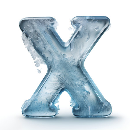 Transparent ice font Letter X isolated on white background. 3D renderingの素材