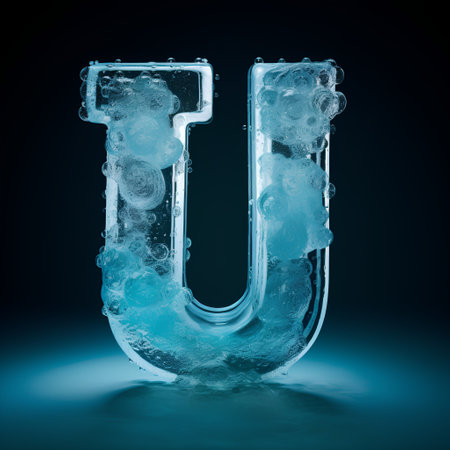 Ice font. Letter U. 3D rendering isolated on black backgroundの素材
